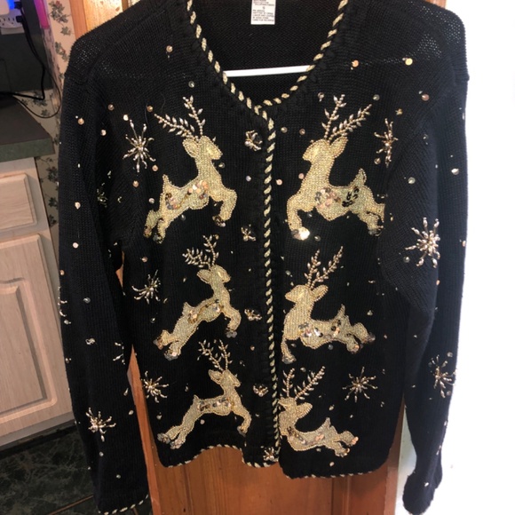 Christmas Cardigan vintage Samantha Taylor Reindeer women’s small - Picture 12 of 12